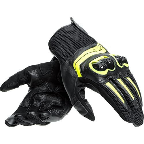 Dainese Mig 3 Unisex Skórzane Rękawiczki, Zatwierdzone Skórzane Rękawice Motocyklowe, Dla Mężczyzn i Kobiet, Czarny/Fluorescencyjny Żółty, XXXL