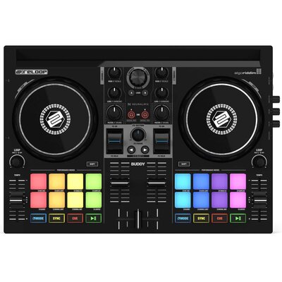 Reloop Buddy kompaktowy 2-kanałowy kontroler DJ do Algoriddim DJay na iOS, PadOS, Android, Mac i PC z padami wydajności RGB, wiosłami FX i kontrolami Neural Mix AMS-BUDDY