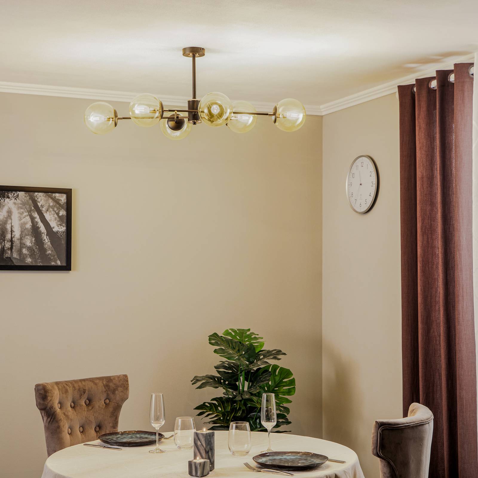 Alfa Lampa sufitowa Tanos, 6-punktowa, czarna/złota