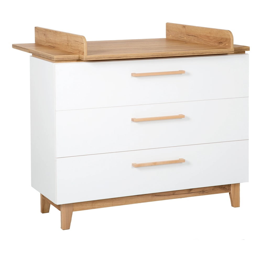 Biała niska komoda dziecięca w dekorze dębu z przewijakiem 118x104 cm Finn – Roba
