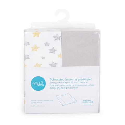 Ceba Baby Pokrowiec na przewijak 50x70-80 2szt Light grey+Yellow Stars