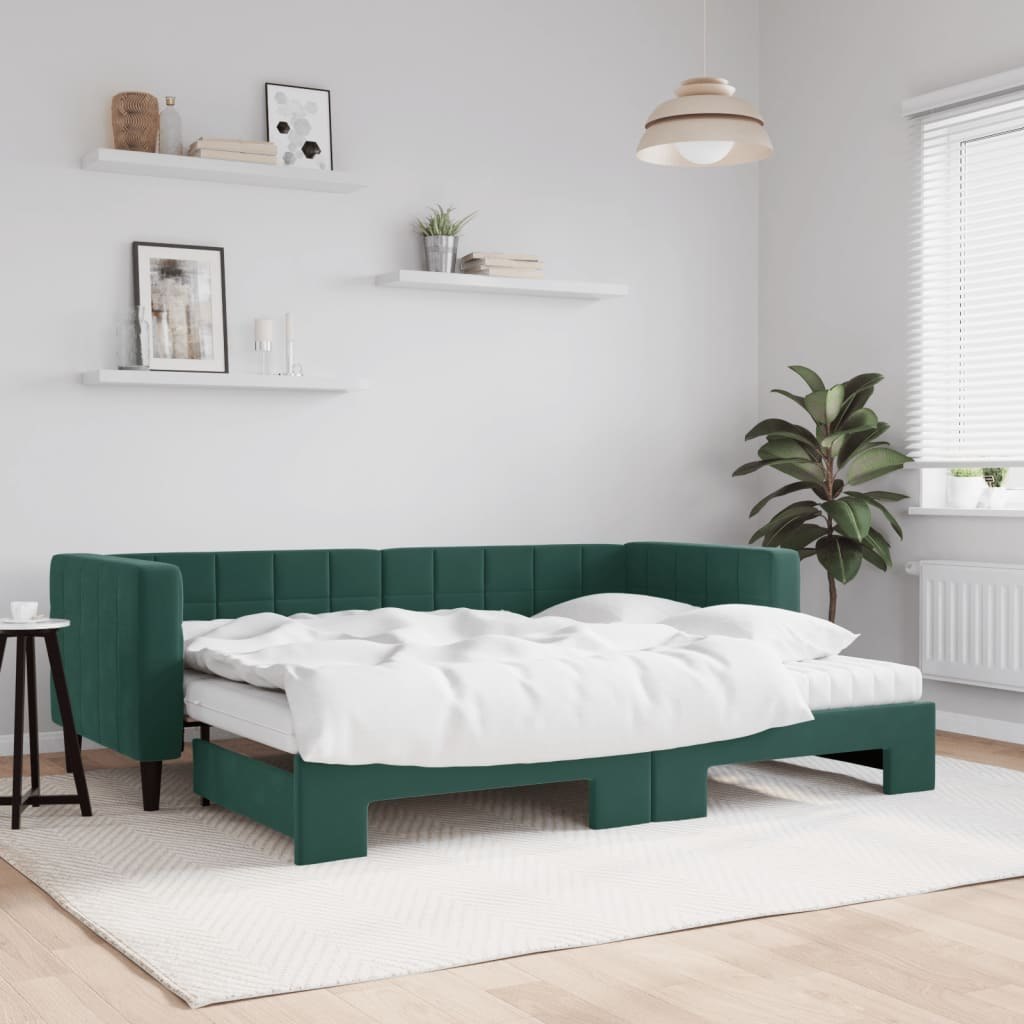 Sofa rozsuwana z materacami, ciemnozielona, 80x200 cm, aksamit Lumarko!