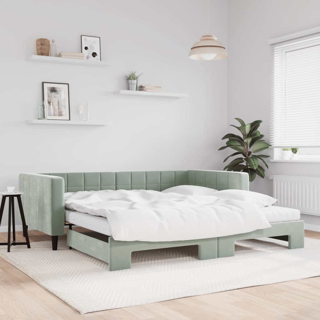 Sofa rozsuwana z materacami, jasnoszara, 100x200 cm, aksamit Lumarko!