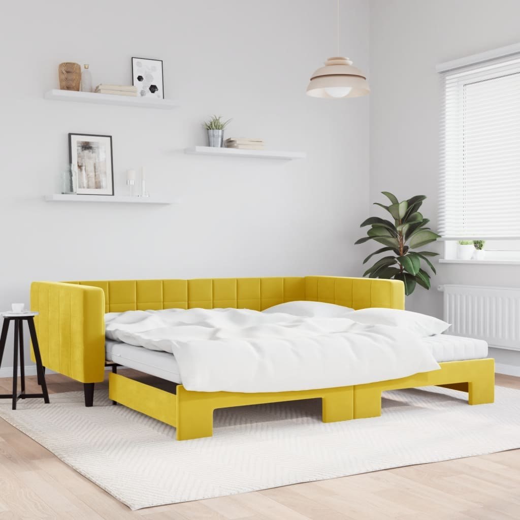 Sofa rozsuwana z materacami, żółta, 100x200 cm, aksamit Lumarko!
