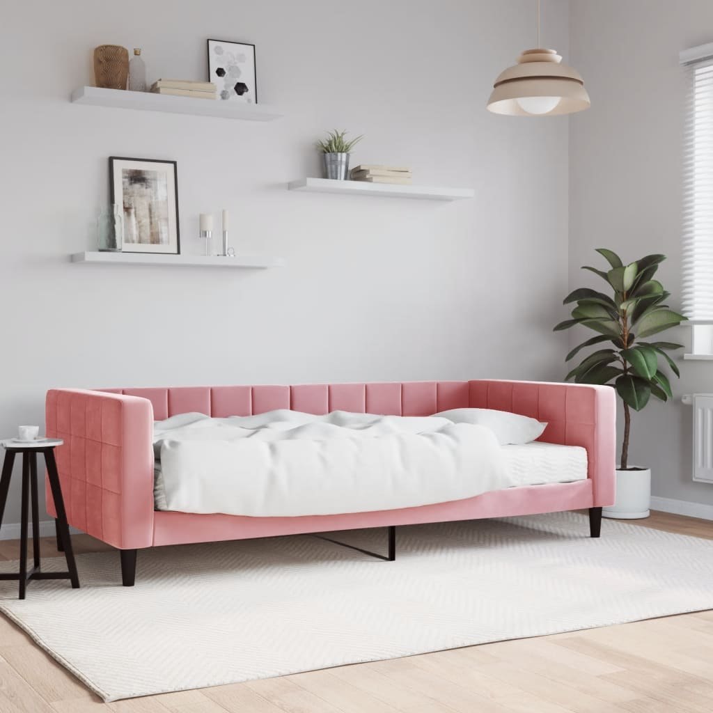 Sofa z materacem do spania, różowa, 90x200 cm, aksamit Lumarko!