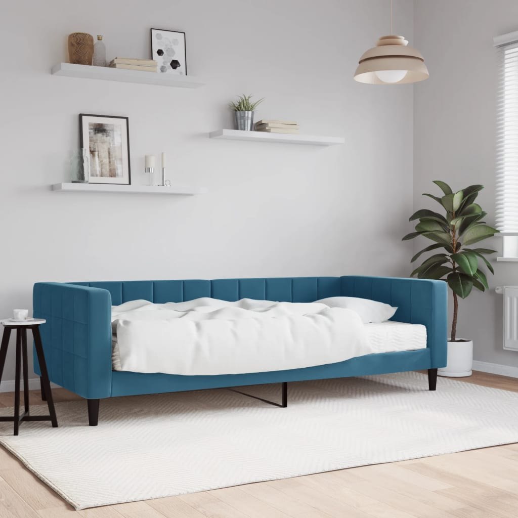 Sofa z materacem do spania, niebieska, 90x200 cm, aksamit Lumarko!