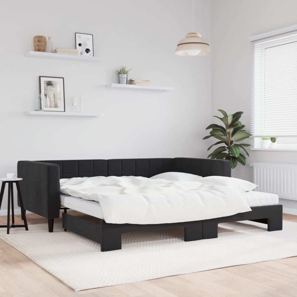 Sofa rozsuwana z materacami, czarna, 100x200 cm, aksamit Lumarko!