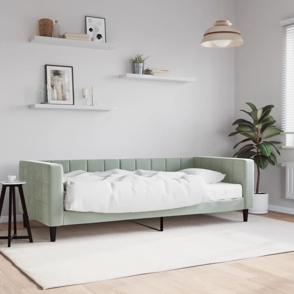 Sofa z materacem do spania, jasnoszara, 90x200 cm, aksamit Lumarko!