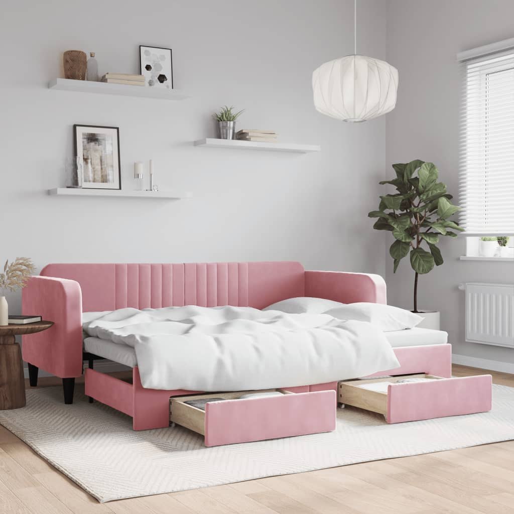 Sofa rozsuwana z szufladami, różowa, 80x200 cm, aksamit Lumarko!