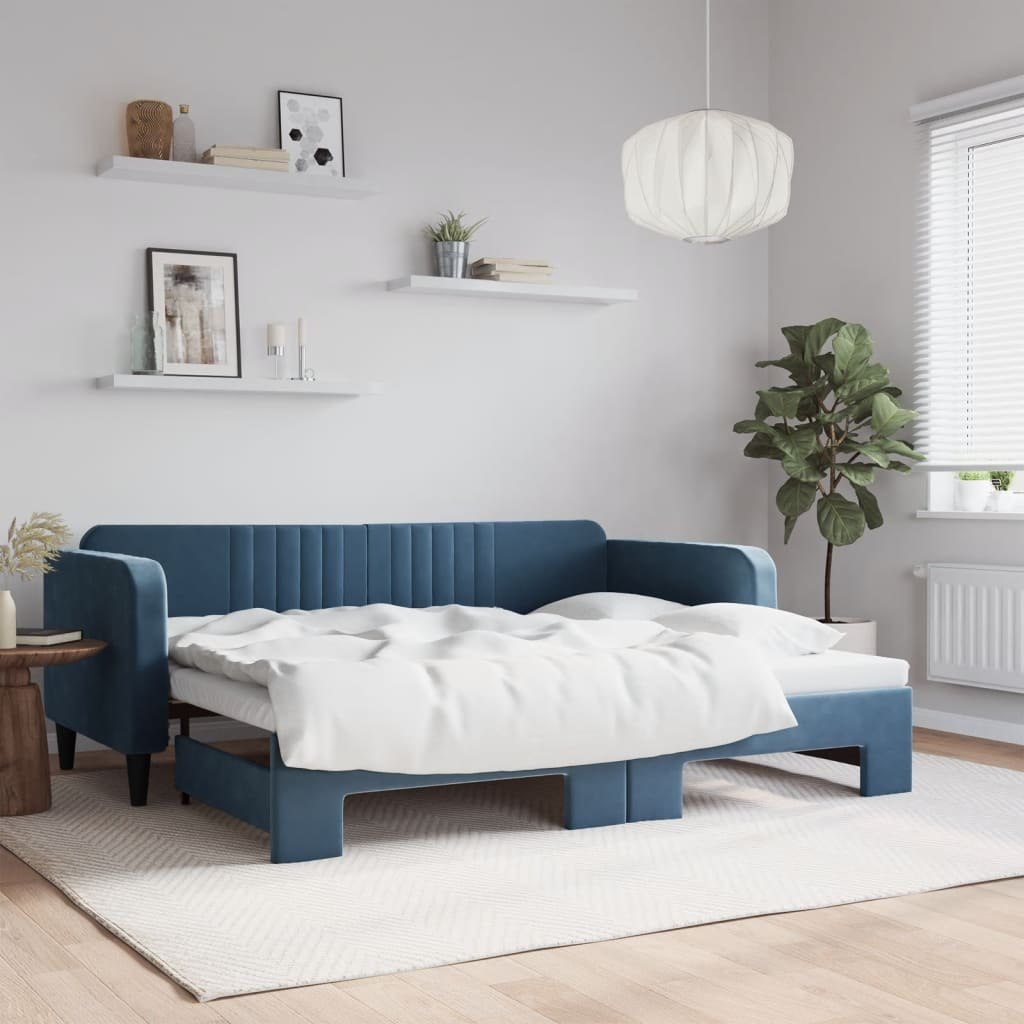 Sofa rozsuwana, niebieska, 90x200 cm, aksamit Lumarko!