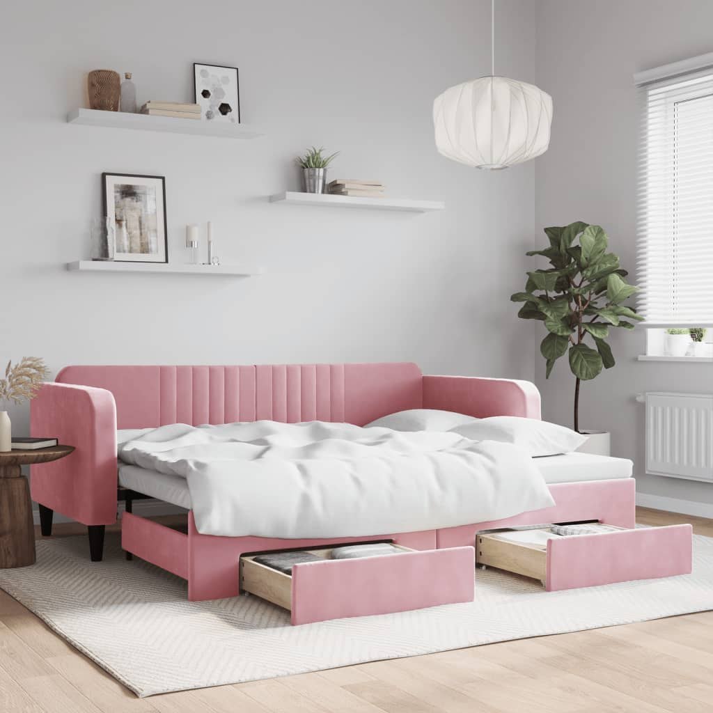 Sofa rozsuwana z szufladami, różowa, 90x200 cm, aksamit Lumarko!