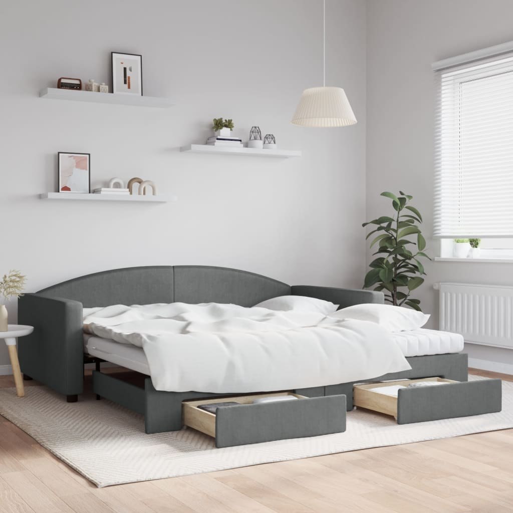 Sofa rozsuwana z szufladami, ciemnoszara, 100x200 cm, tkanina Lumarko!