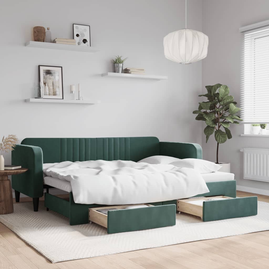 Sofa rozsuwana z szufladami, ciemnozielona, 80x200 cm, aksamit Lumarko!