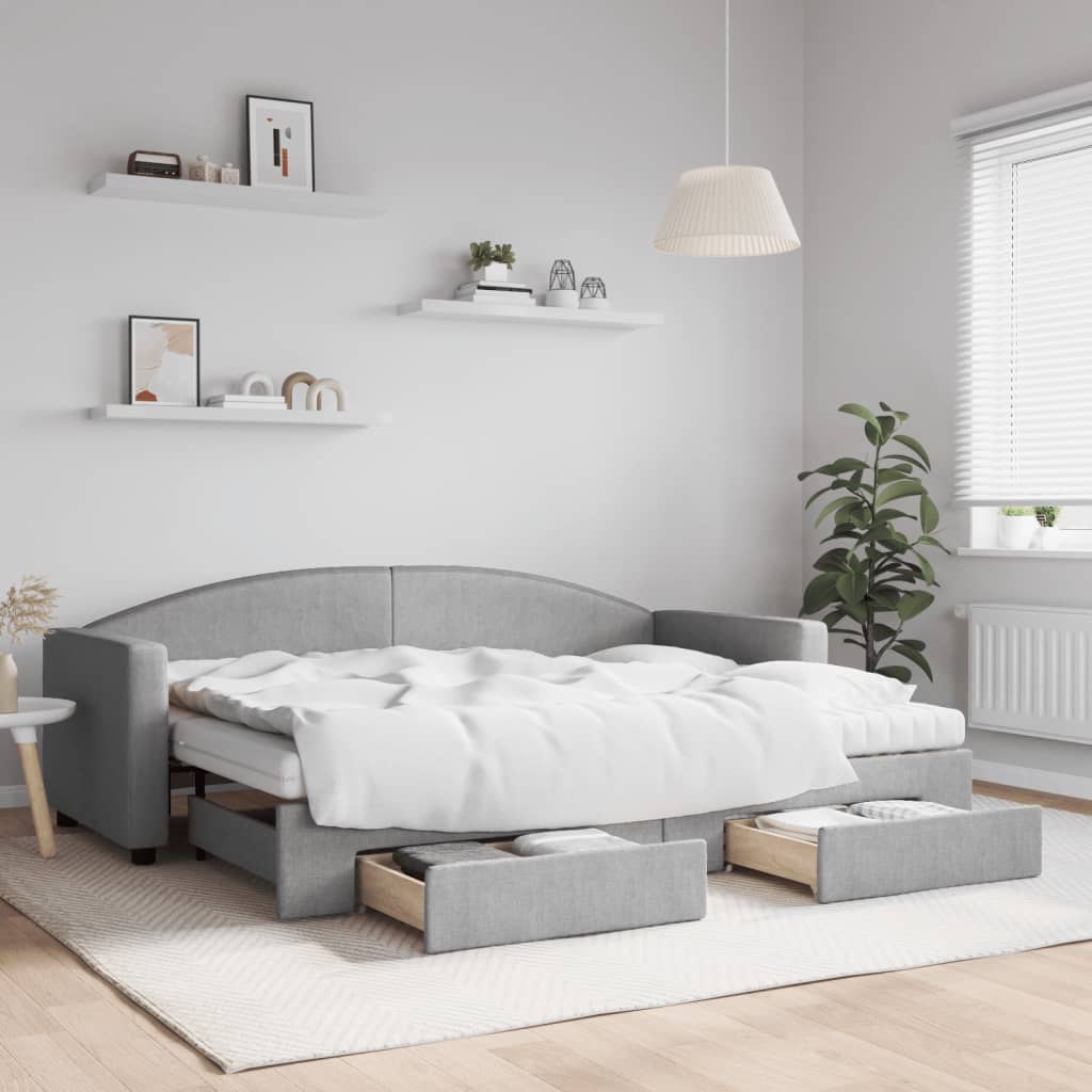 Sofa rozsuwana z szufladami, jasnoszara, 80x200 cm, tkanina Lumarko!