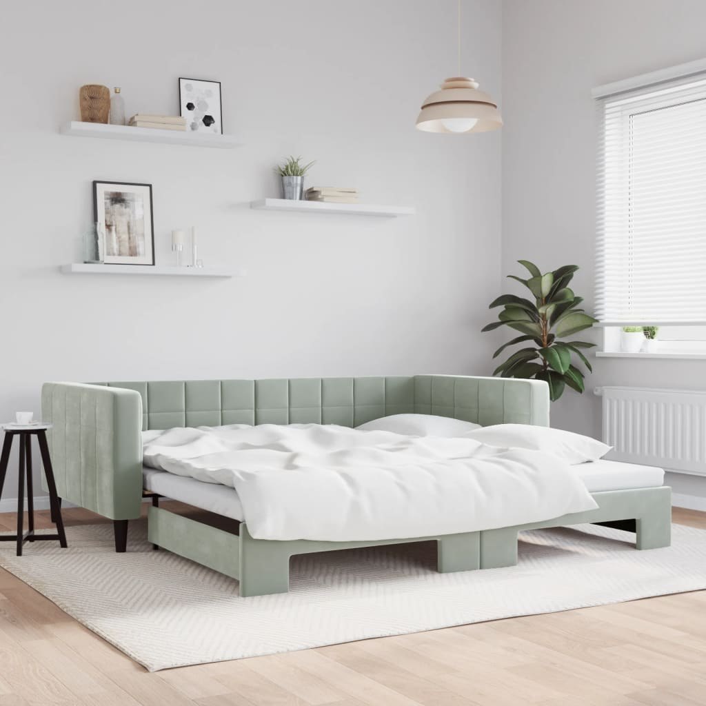 Sofa rozsuwana, jasnoszara, 100x200 cm, aksamit Lumarko!