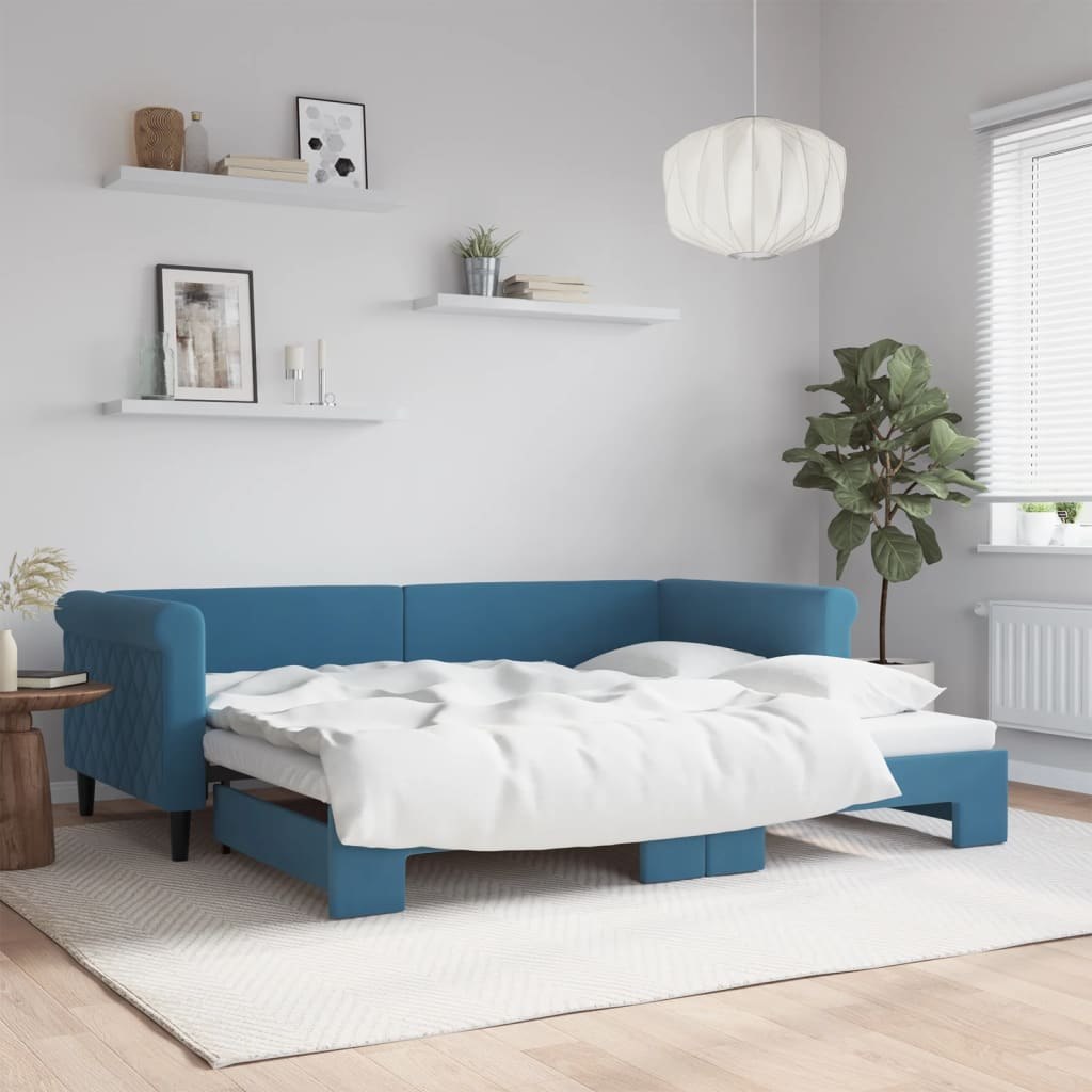Sofa rozsuwana, niebieska, 90x200 cm, aksamit Lumarko!