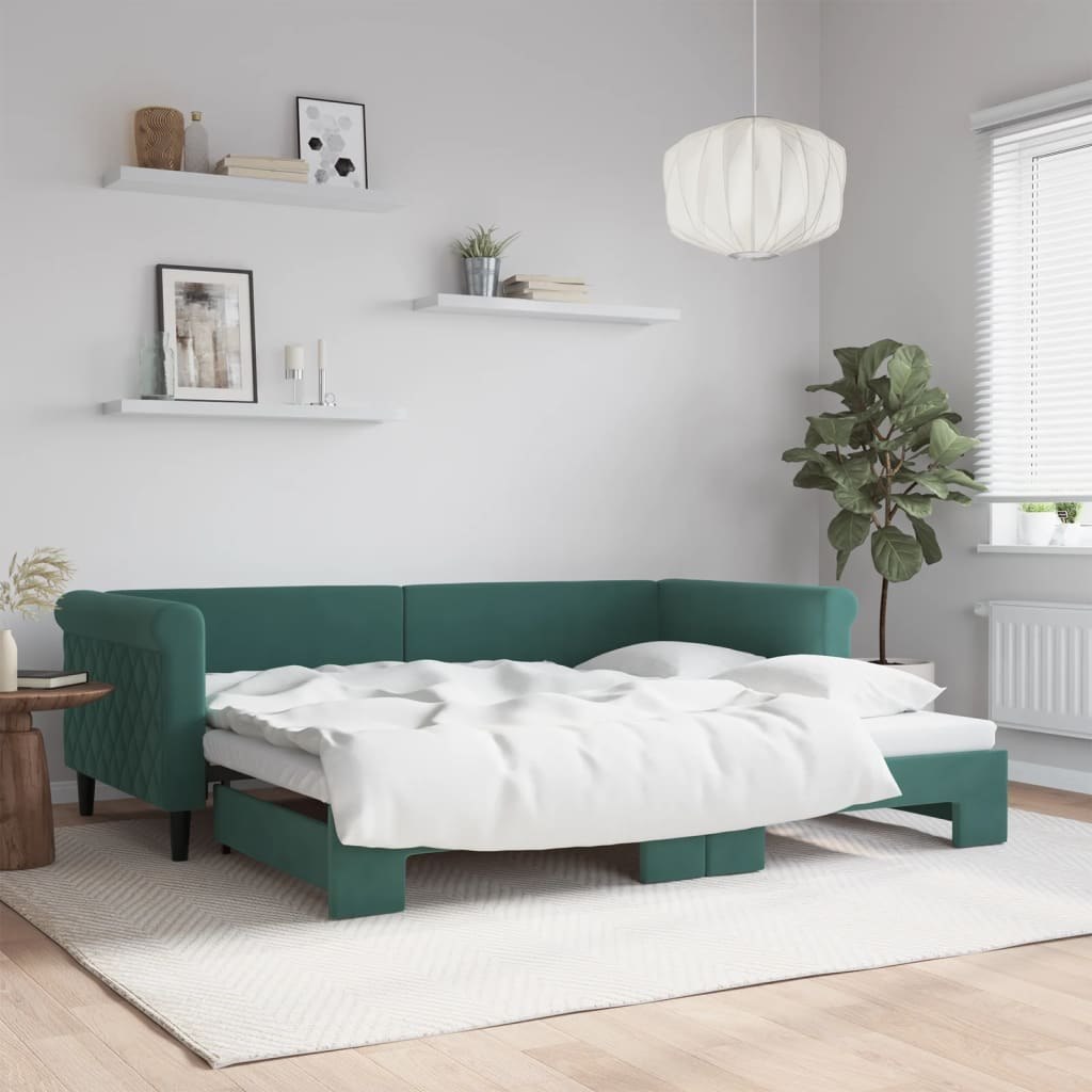 Sofa rozsuwana, ciemnozielona, 90x200 cm, aksamit Lumarko!