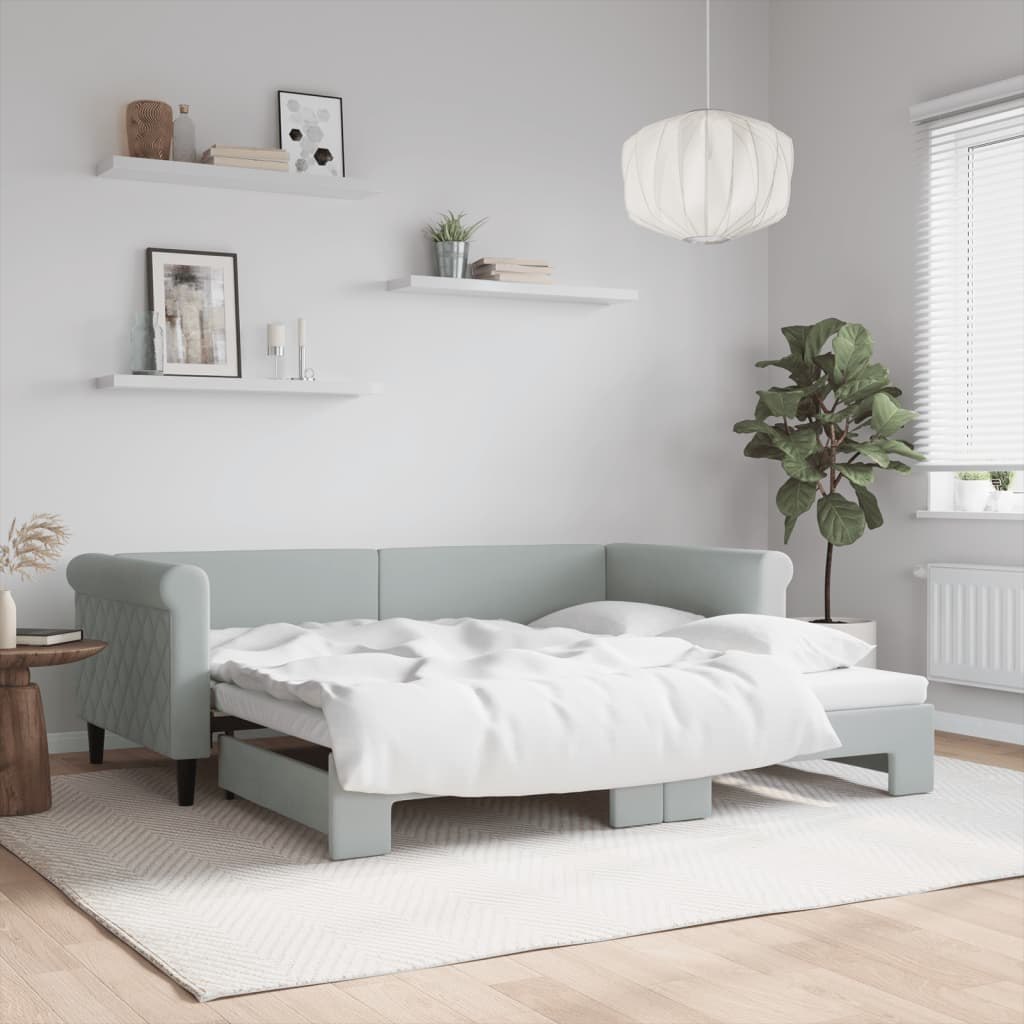 Sofa rozsuwana, jasnoszara, 90x190 cm, aksamit Lumarko!