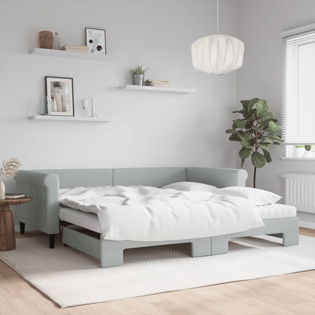 Sofa rozsuwana z materacami, jasnoszara, 100x200 cm, aksamit Lumarko!