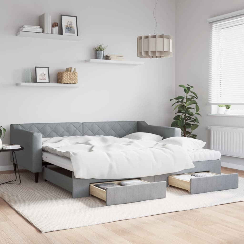 Sofa rozsuwana z szufladami, jasnoszara, 100x200 cm, tkanina Lumarko!