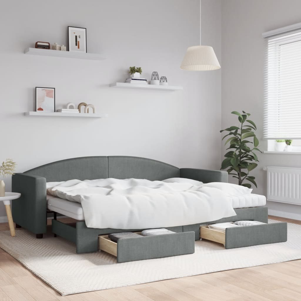 Sofa rozsuwana z szufladami, ciemnoszara, 80x200 cm, tkanina Lumarko!
