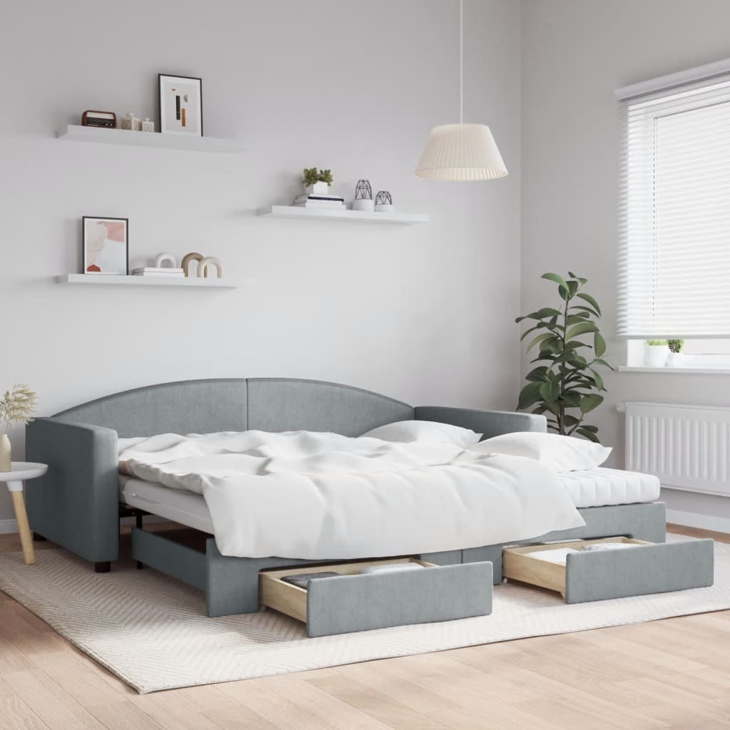 Sofa rozsuwana z szufladami, jasnoszara, 100x200 cm, tkanina Lumarko!