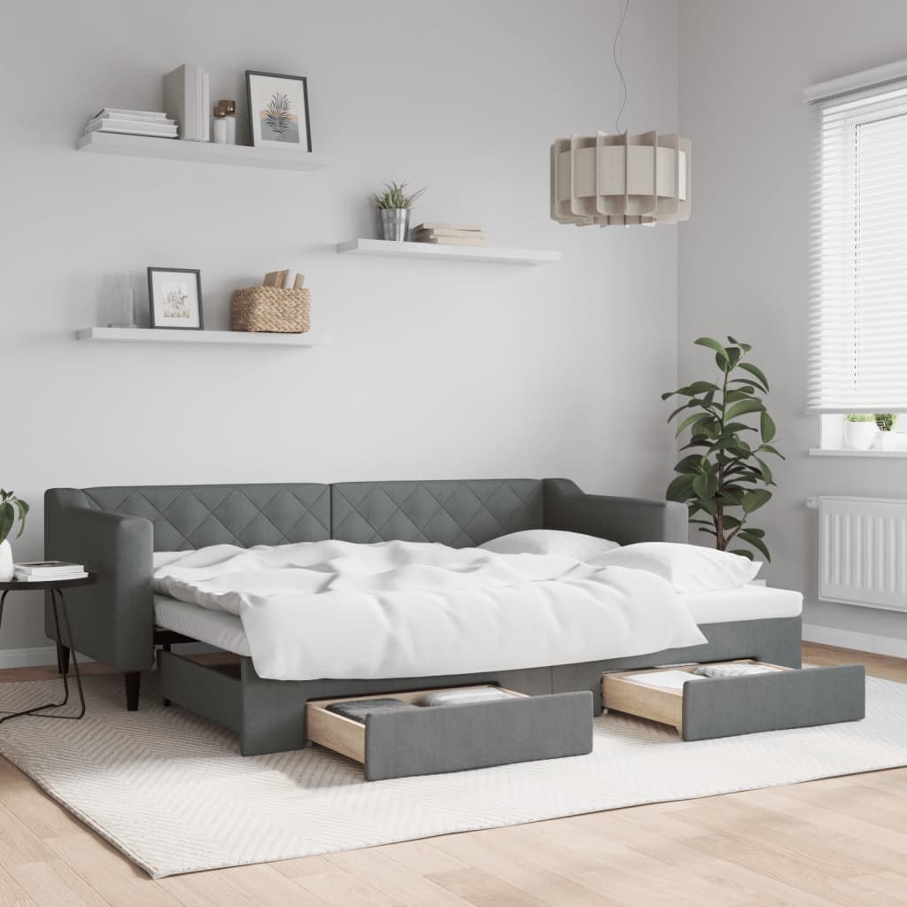 Sofa rozsuwana z szufladami, ciemnoszara, 80x200 cm, tkanina Lumarko!