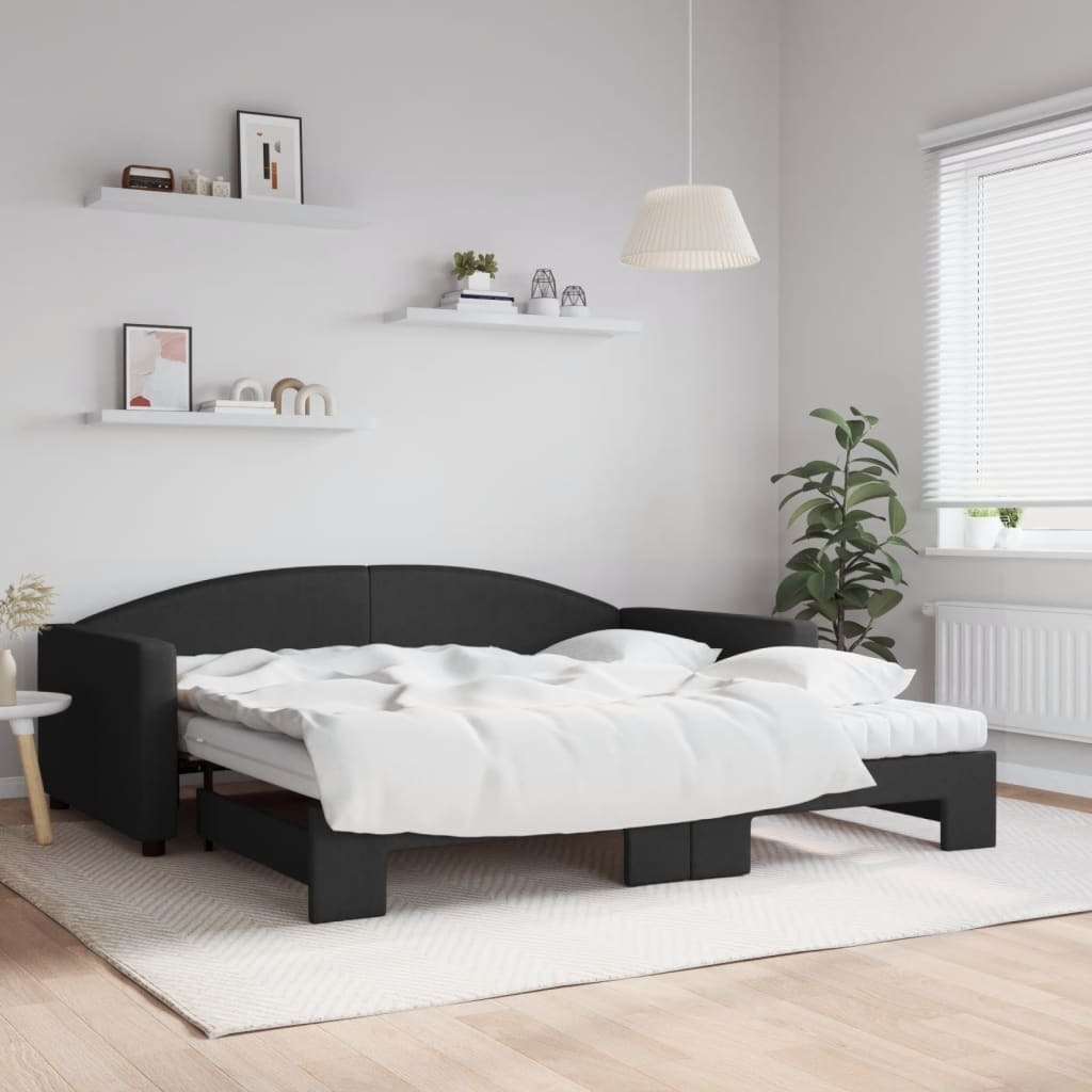 Sofa rozsuwana z materacami, czarna, 100x200 cm, tkanina Lumarko!