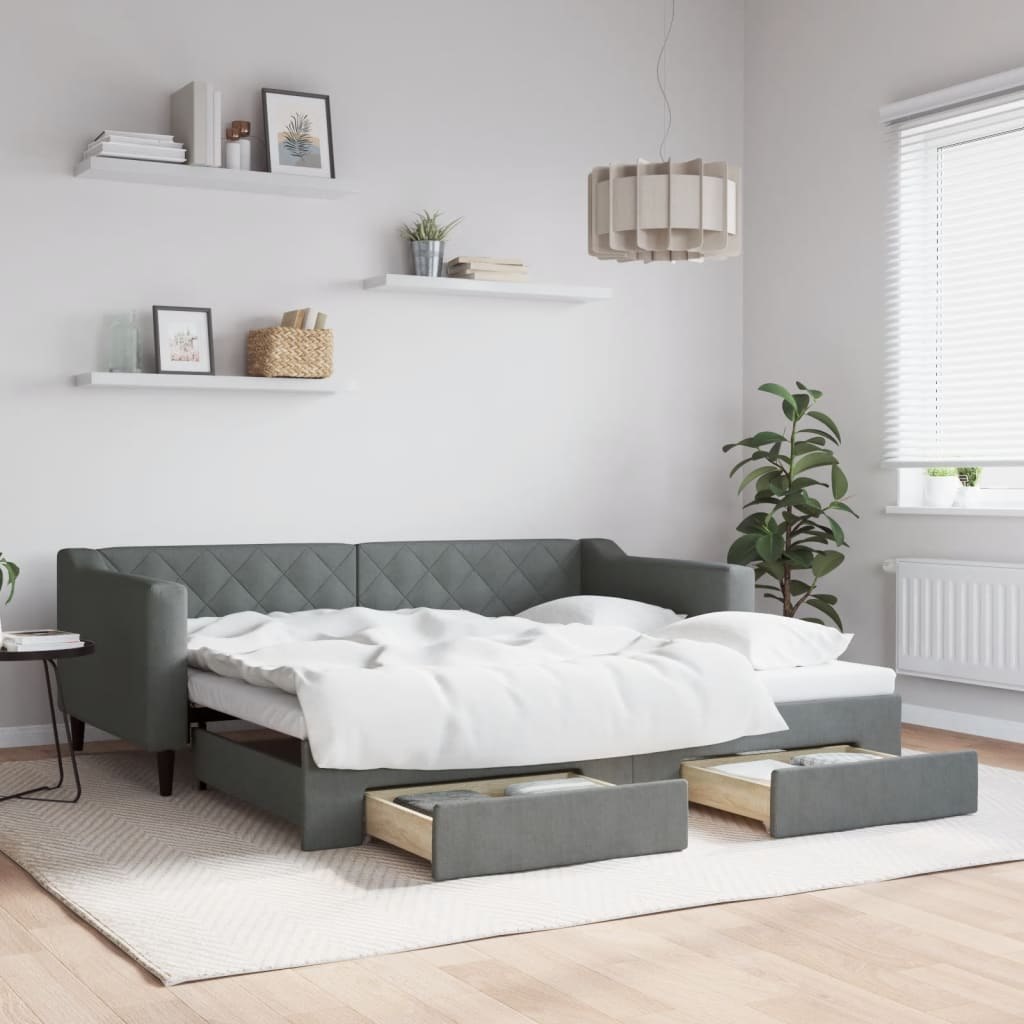Sofa rozsuwana z szufladami, ciemnoszara, 90x190 cm, tkanina Lumarko!