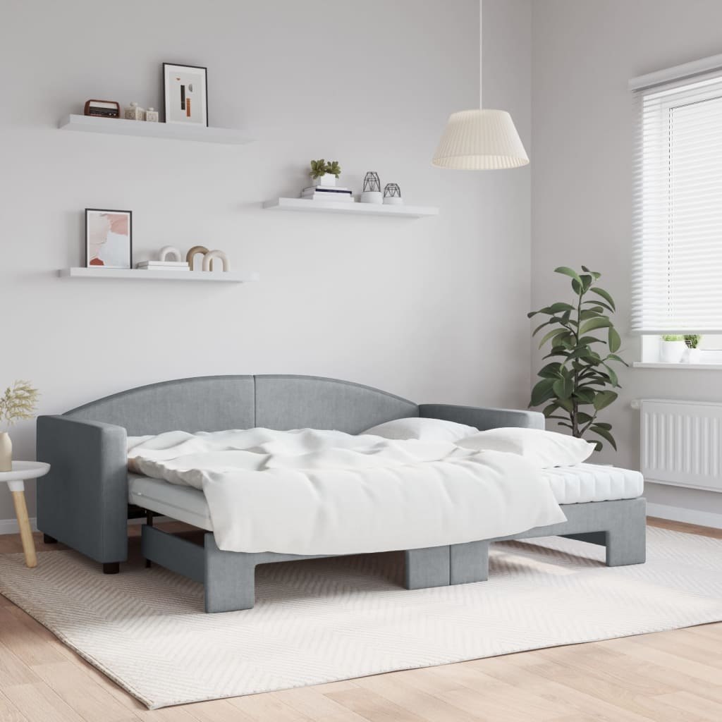 Sofa rozsuwana z materacami, jasnoszara, 90x190 cm, tkanina Lumarko!