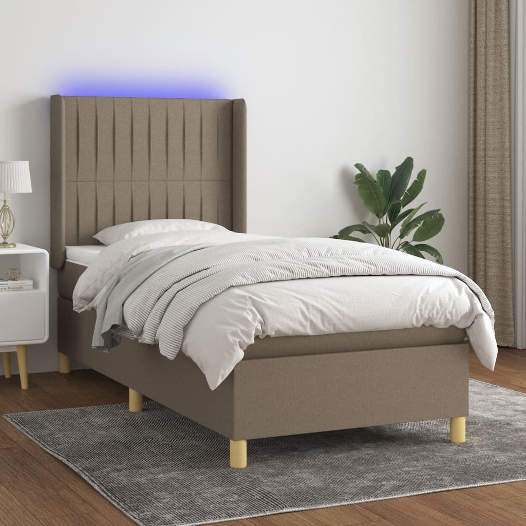 vidaXL Łóżko kontynentalne z materacem, taupe, 90x190 cm, tkanina
