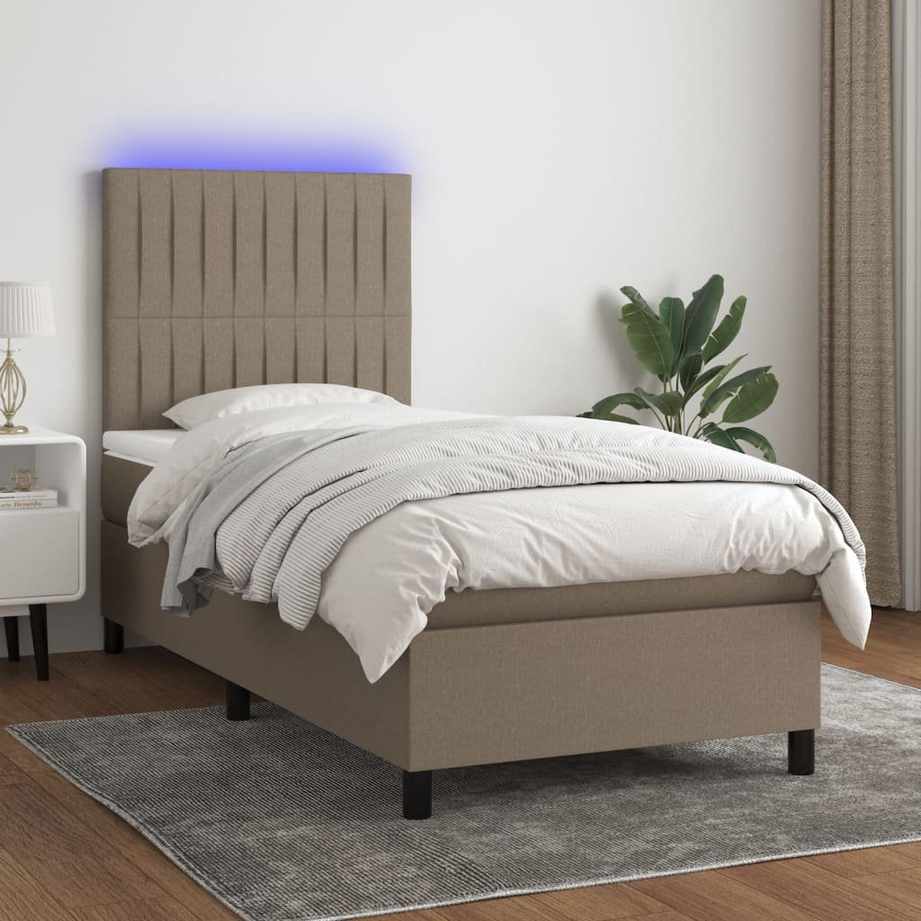 vidaXL Łóżko kontynentalne z materacem, taupe, 90x190 cm, tkanina