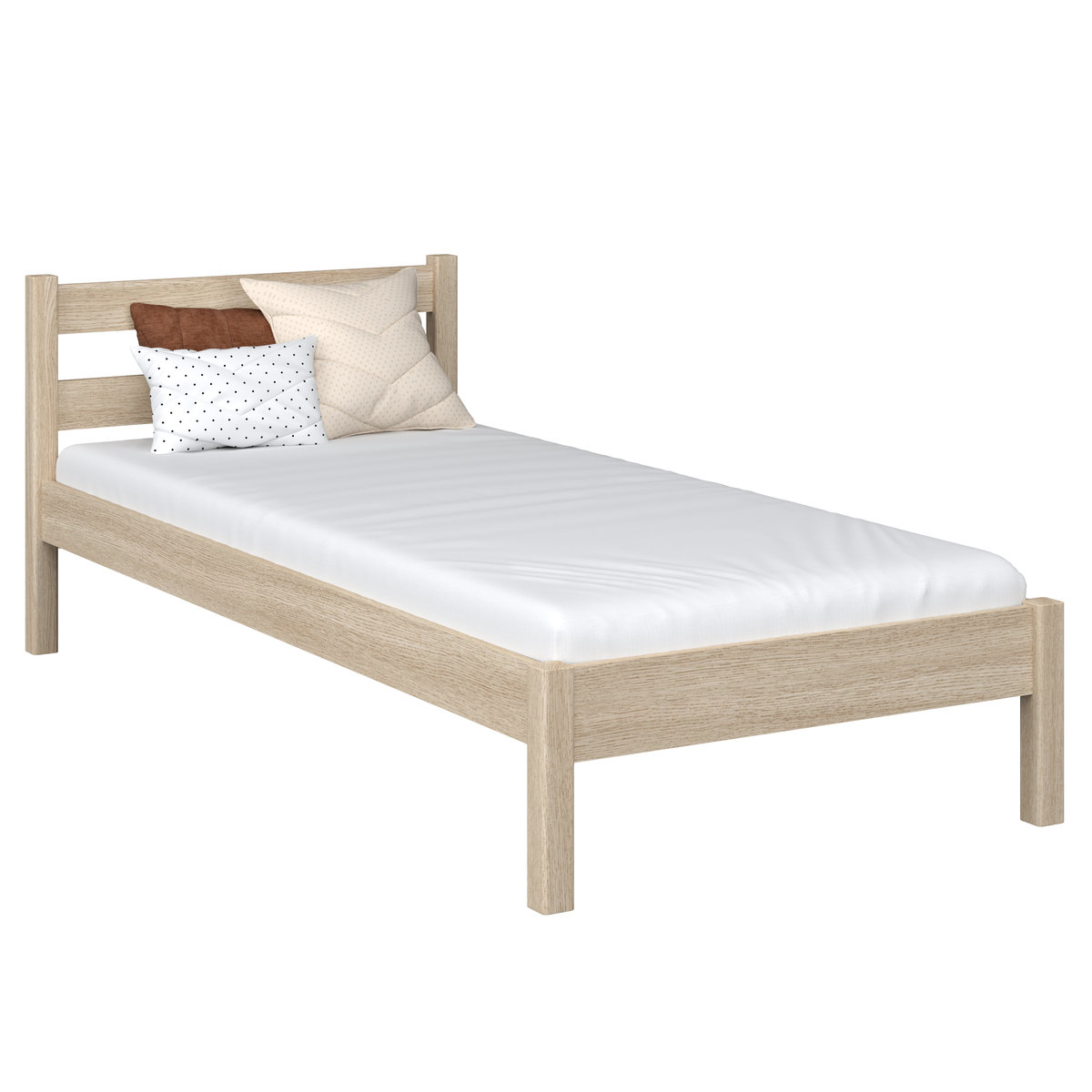 Drewniane łóżko pojedyncze N01 dąb bielony 80x180
