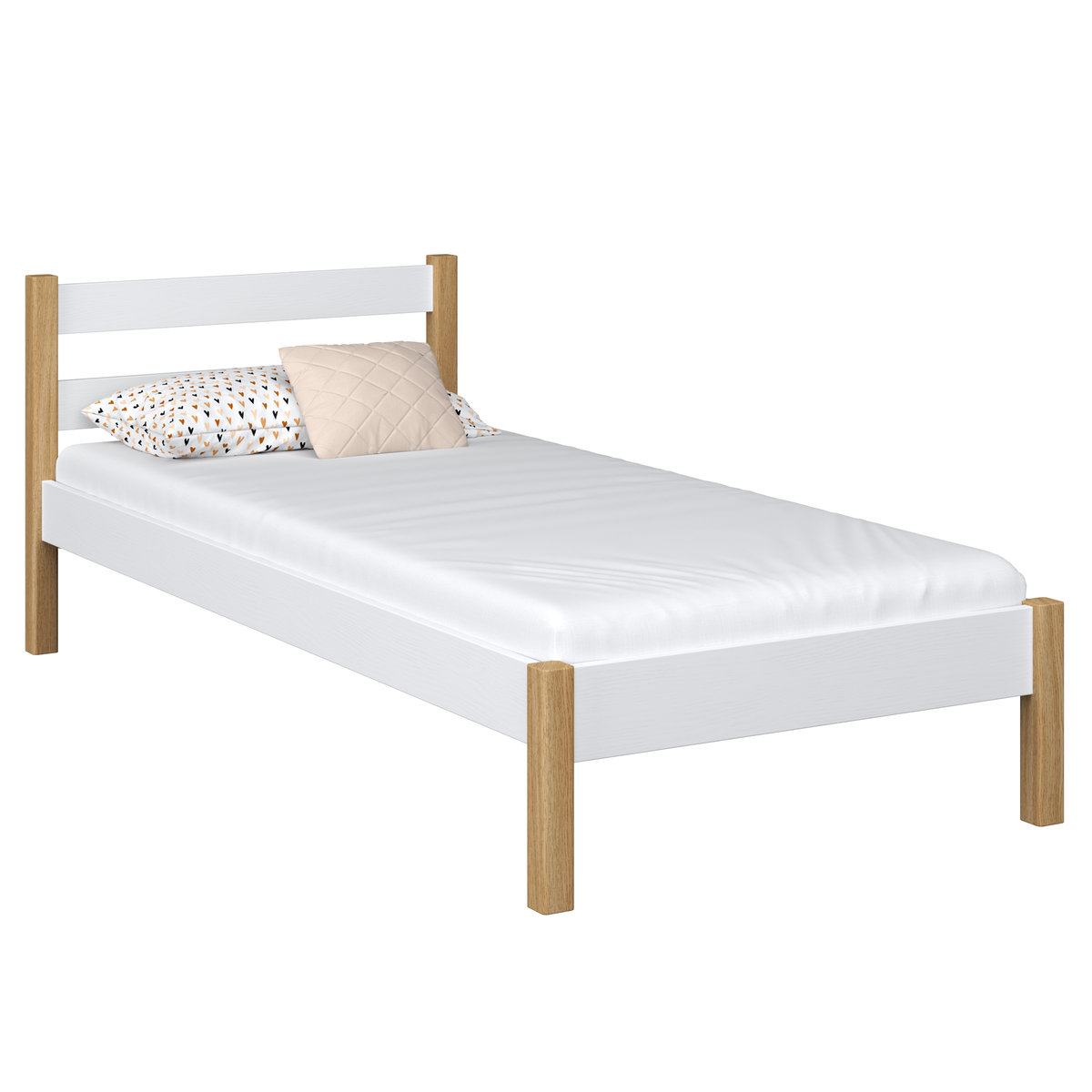Drewniane łóżko pojedyncze N01 biało dębowe 80x180
