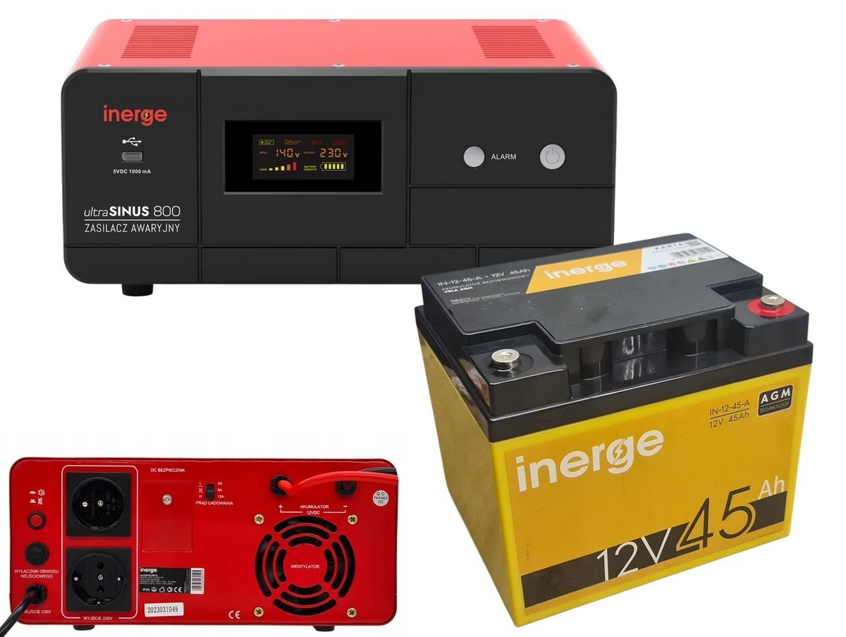 Komplet 12V 45Ah INERGE AGM i ultraSINUS 800D