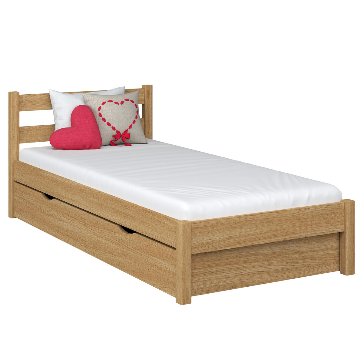 Drewniane łóżko pojedyncze z szufladą N01 dąb naturalny 80x180