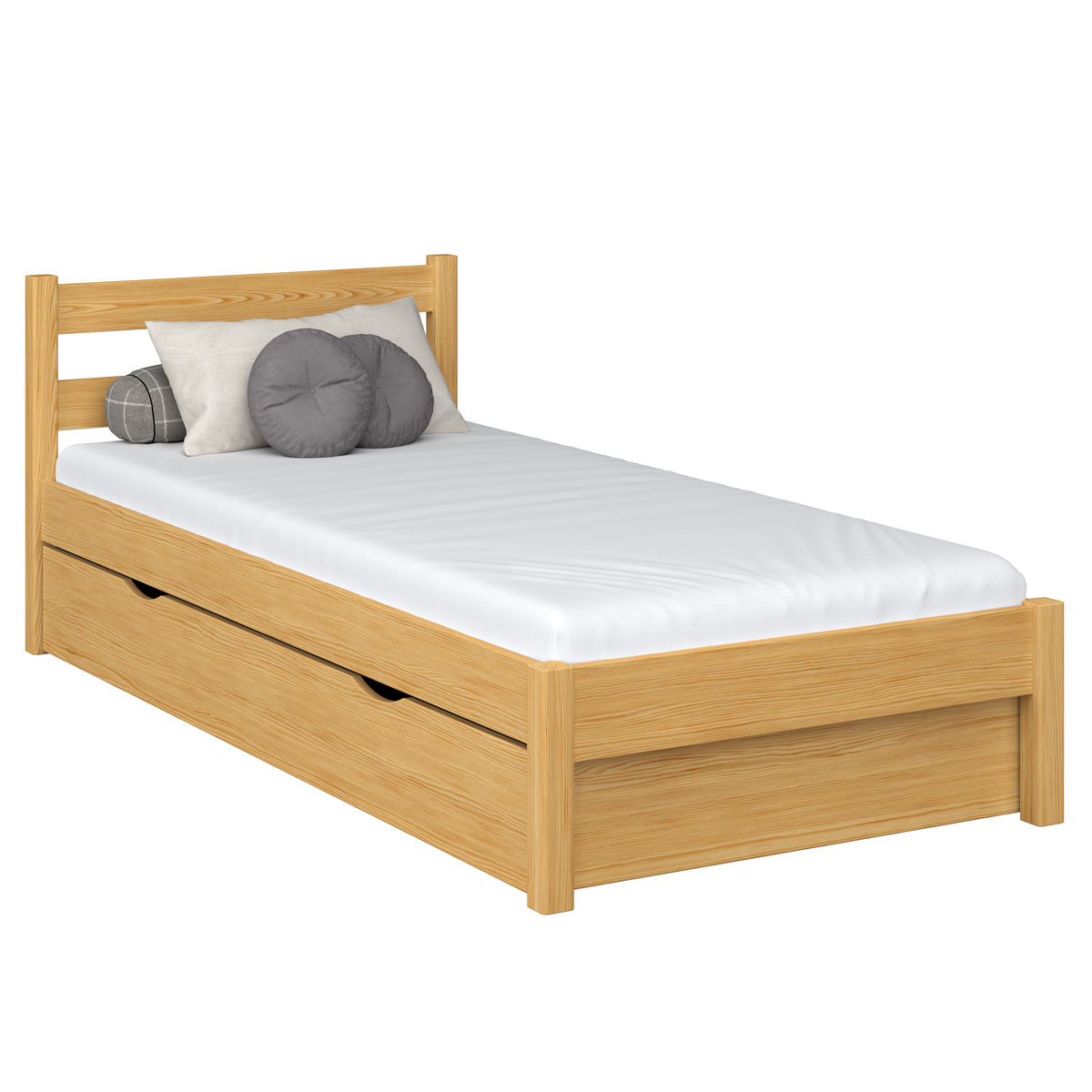 Drewniane łóżko pojedyncze z szufladą N01 sosna naturalna 80x180