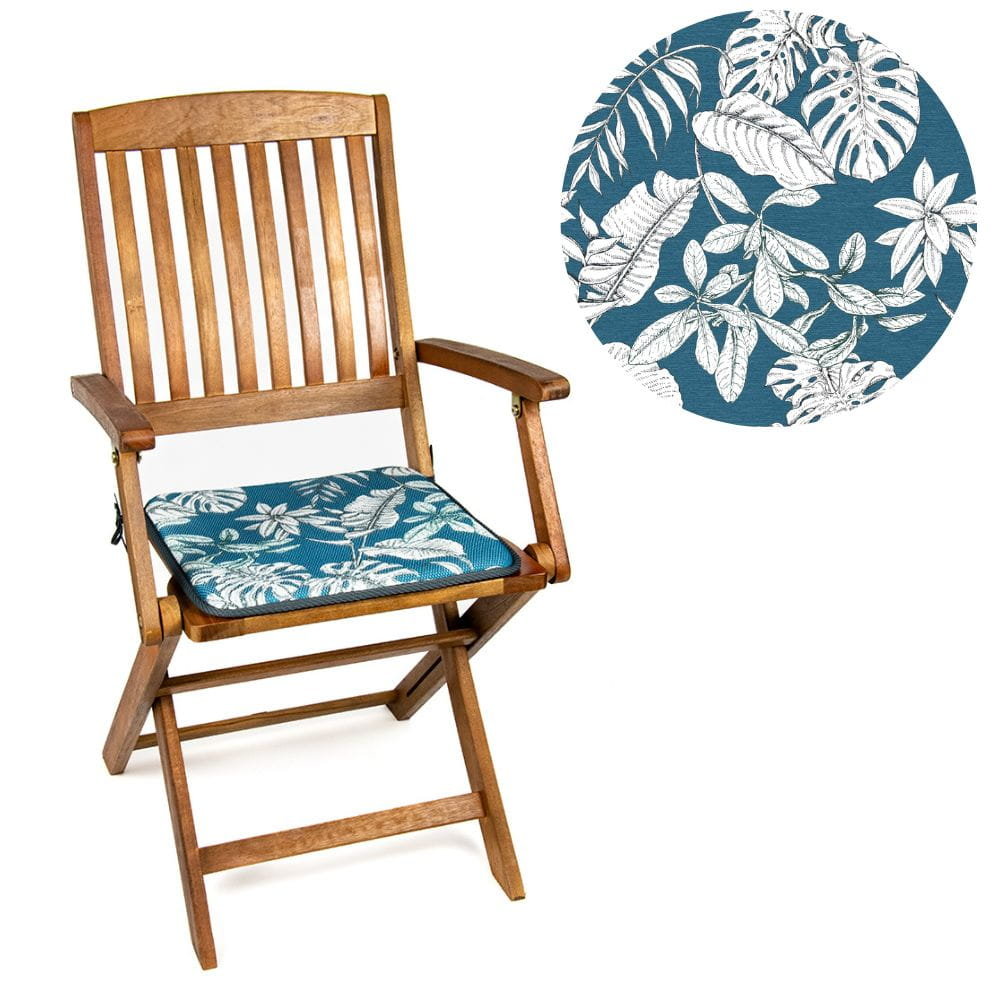 Wodoodporna poduszka na krzesło i meble ogrodowe 40x40  - Liście tropikalne niebieskie