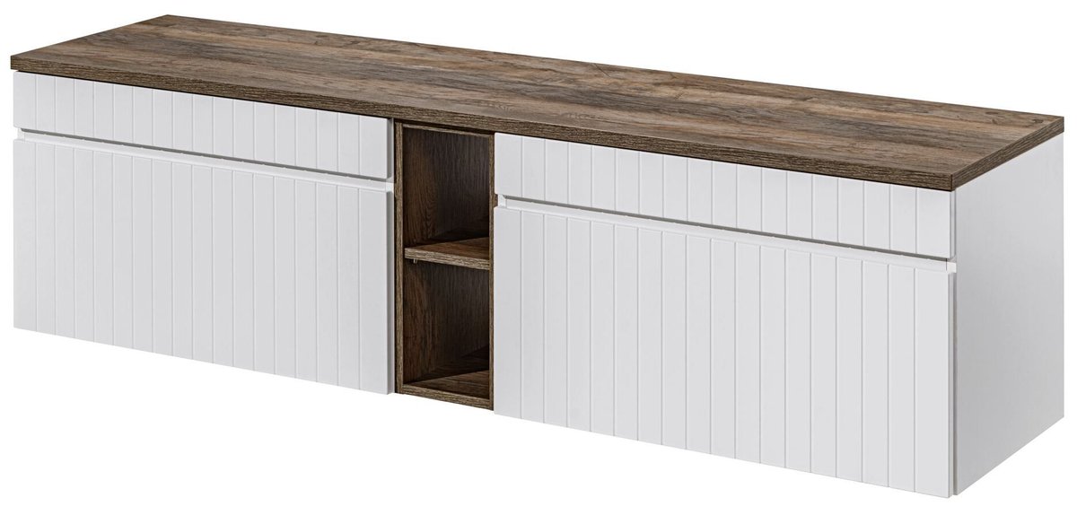 Biała Szafka pod Umywalkę 180 cm z BLATEM i REGAŁEM Vintage