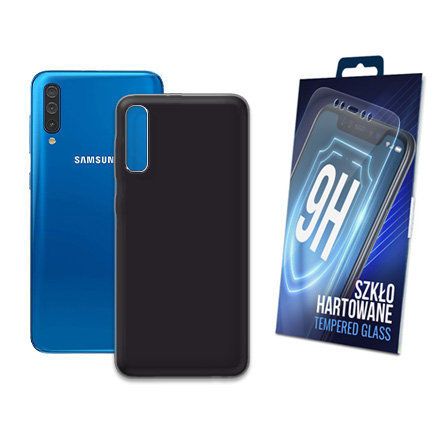 ETUI CZARNE MATOWE DO SAMSUNG GALAXY A50 MATT CASE OBUDOWA + SZKŁO 9H