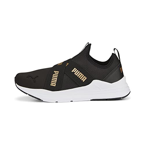 PUMA Damskie trampki do biegania z fiszbinami WNS Space Metallics, Puma Czarny Puma złoty, 37.5 EU