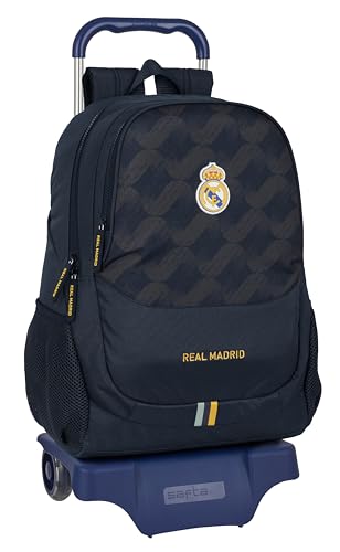 Safta REAL MADRID 2. WYPOSAŻENIE 23/24 - Plecak szkolny z wózkiem, idealny dla dzieci w różnym wieku, wygodny i wszechstronny, jakość i wytrzymałość, 33x15x43 cm, kolor granatowy, Granatowy, Estándar,