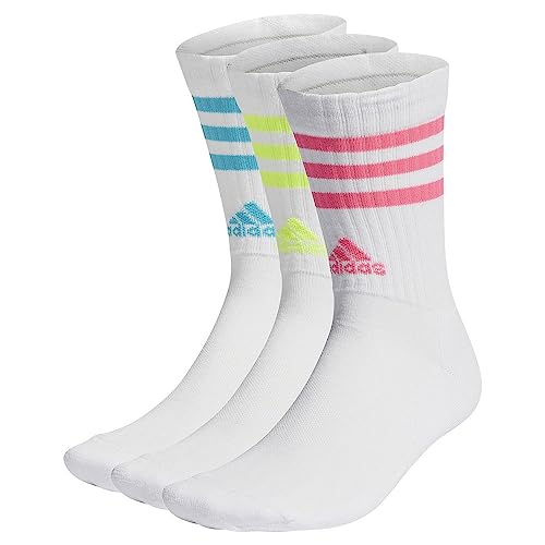 adidas Unisex 3-Stripes Cushion Crew 3 pary skarpety, biały/jasny cyjan/klarowna cytryna/jasny róż, XXL, Biały/jasny cyjan/klarowna cytryna/jasny róż, XX-Large