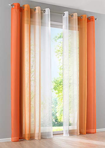 2-pak firan pionowych, gradientowy nadruk, przezroczyste »Modena« z oczkami i uchwytem marszczącym, zasłona, zasłona dekoracyjna wys. x szer. 175 x 140 cm odcienie pomarańczy, 10000183