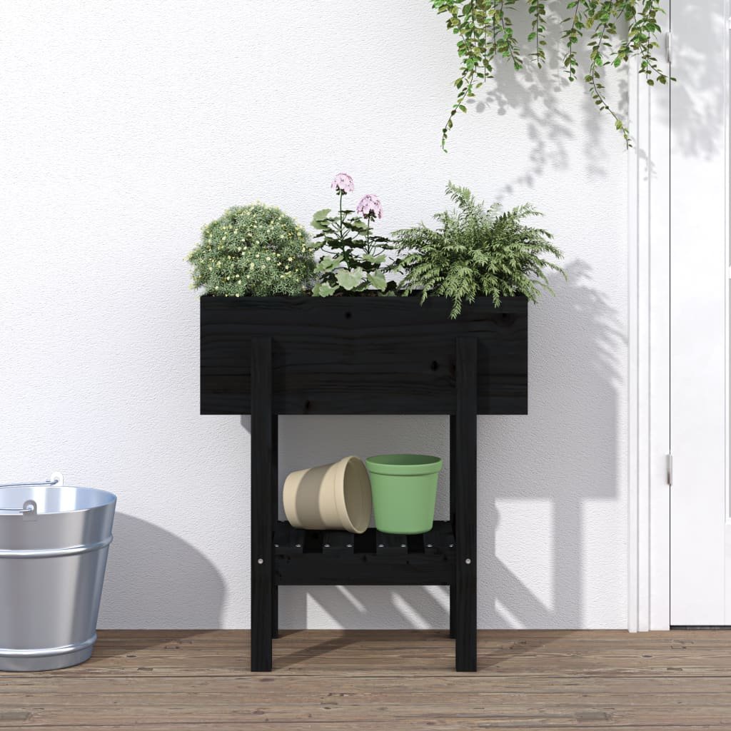 vidaXL Donica ogrodowa, czarna, 62x30x69 cm, lite drewno sosnowe