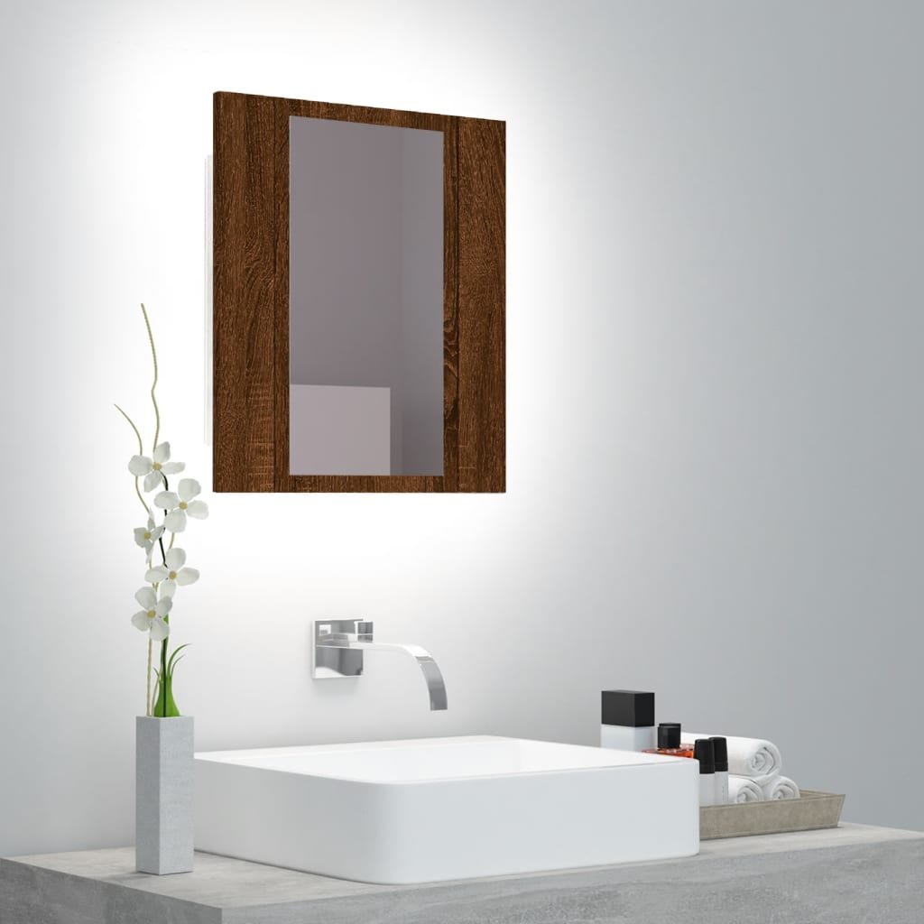 vidaXL Szafka łazienkowa z lustrem i LED, brązowy dąb, 40x12x45 cm