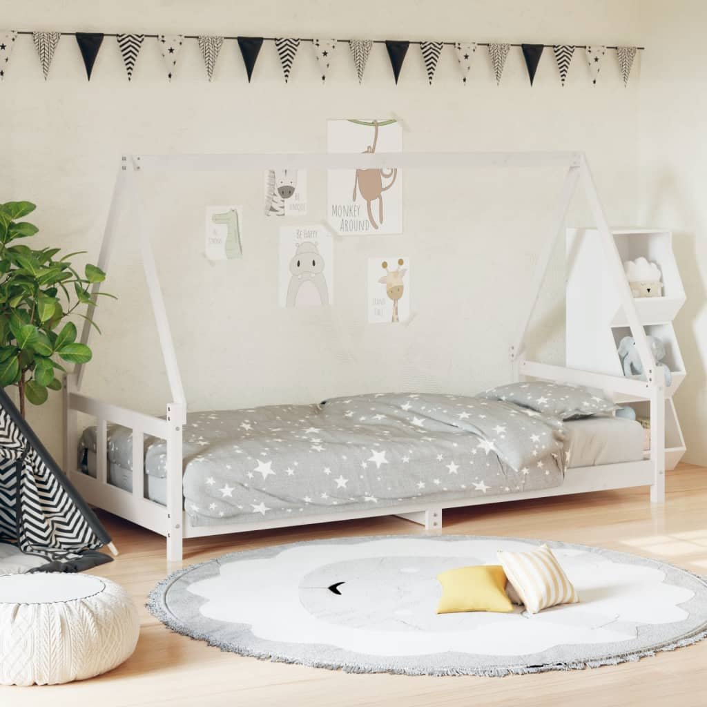 vidaXL Rama łóżka dla dzieci, biała, 90x200 cm, drewno sosnowe