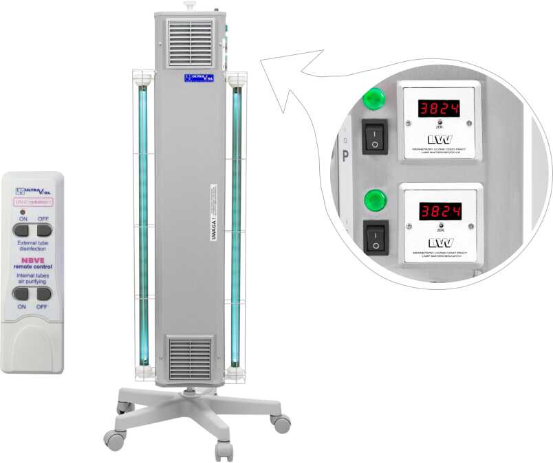 NBVE-110/110PLW RC 2-funkcyjna lampa bakteriobójcza przepływowa mobilna z pilotem i licznikami LED