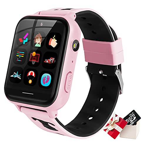 Smartwatch dziecięcy z 24 grami, ekran dotykowy HD, kamera wideo, odtwarzacz muzyki, krokomierz, latarka, budzik 12/24 godziny, prezent dla chłopców w wieku 5-12 lat (różowy)