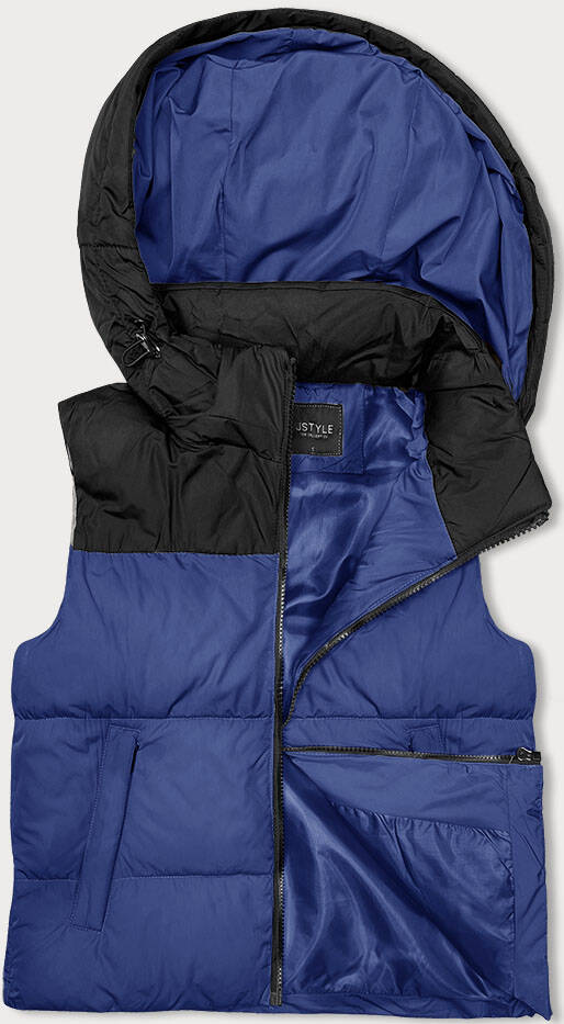 KRÓTKA KAMIZELKA DAMSKA Z KAPTUREM J.STYLE CIEMNY NIEBIESKI-CZARNY (16M9112-184) - J STYLE